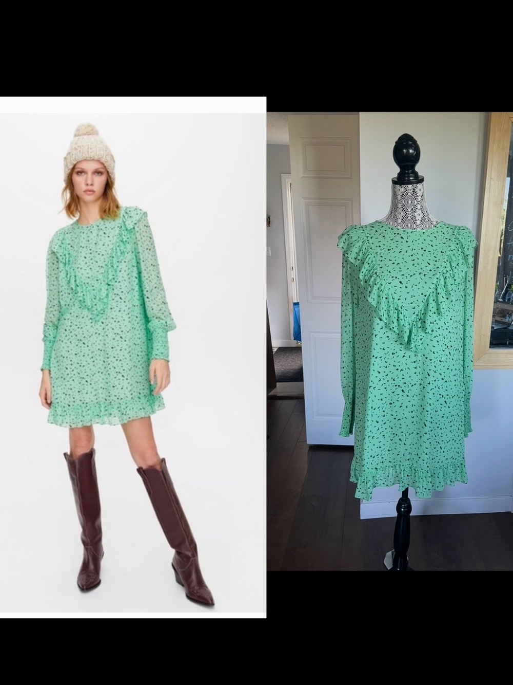 Aritzia Little Moon Mint Flounced Hem Drapey Shift Dress. Small.